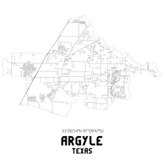 Fototapeta na wymiar Argyle Texas. US street map with black and white lines.
