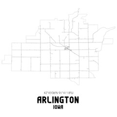 Arlington Iowa. US street map with black and white lines.