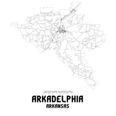 Arkadelphia Arkansas. US street map with black and white lines.