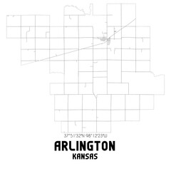 Arlington Kansas. US street map with black and white lines.