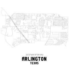 Arlington Texas. US street map with black and white lines.