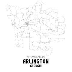Arlington Georgia. US street map with black and white lines.