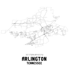 Arlington Tennessee. US street map with black and white lines.