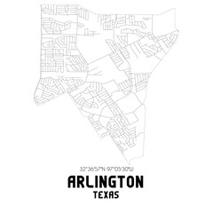 Arlington Texas. US street map with black and white lines.