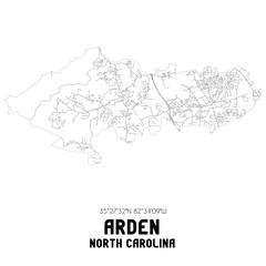 Arden North Carolina. US street map with black and white lines.