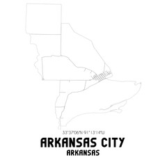 Arkansas City Arkansas. US street map with black and white lines.