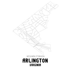 Arlington Virginia. US street map with black and white lines.