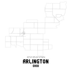 Arlington Ohio. US street map with black and white lines.