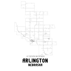 Arlington Nebraska. US street map with black and white lines.