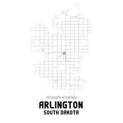 Arlington South Dakota. US street map with black and white lines.