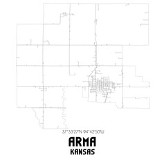 Arma Kansas. US street map with black and white lines.