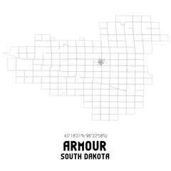 Armour South Dakota. US street map with black and white lines.