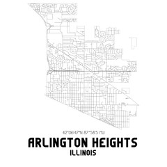 Arlington Heights Illinois. US street map with black and white lines.