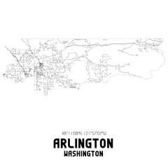 Arlington Washington. US street map with black and white lines.