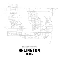 Arlington Texas. US street map with black and white lines.