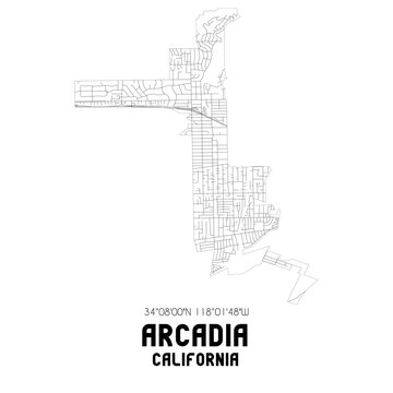 Arcadia California. US Street Map With Black And White Lines.