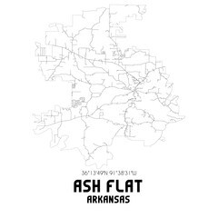 Ash Flat Arkansas. US street map with black and white lines.