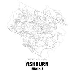 Ashburn Virginia. US street map with black and white lines.