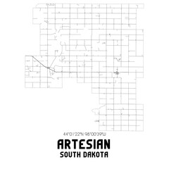 Artesian South Dakota. US street map with black and white lines.