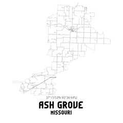 Ash Grove Missouri. US street map with black and white lines.