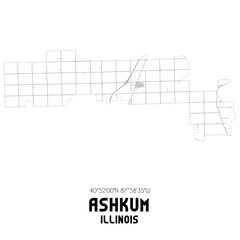 Ashkum Illinois. US street map with black and white lines.