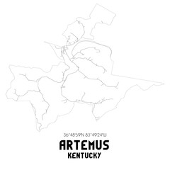 Artemus Kentucky. US street map with black and white lines.