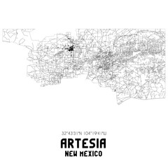 Artesia New Mexico. US street map with black and white lines.