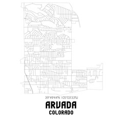 Arvada Colorado. US street map with black and white lines.