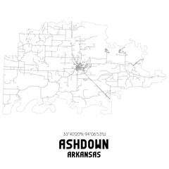 Ashdown Arkansas. US street map with black and white lines.