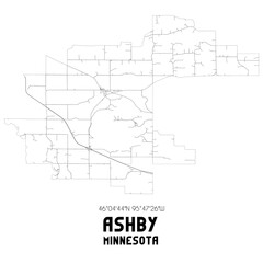 Ashby Minnesota. US street map with black and white lines.