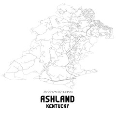 Ashland Kentucky. US street map with black and white lines.