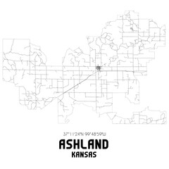 Ashland Kansas. US street map with black and white lines.