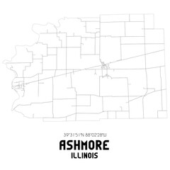 Ashmore Illinois. US street map with black and white lines.