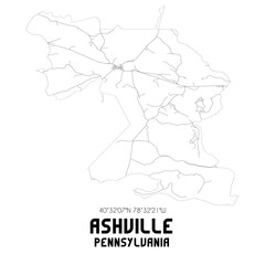 Ashville Pennsylvania. US street map with black and white lines.