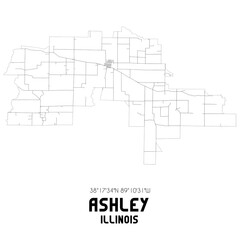 Ashley Illinois. US street map with black and white lines.