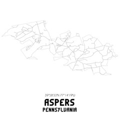 Aspers Pennsylvania. US street map with black and white lines.