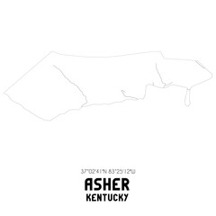 Asher Kentucky. US street map with black and white lines.