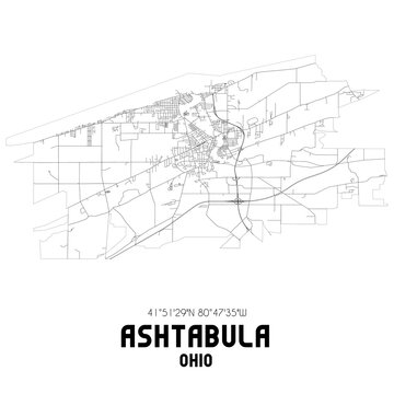 Ashtabula Ohio. US street map with black and white lines.