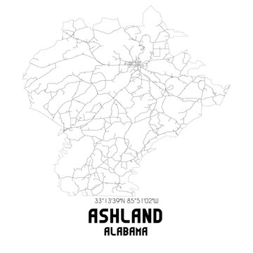 Ashland Alabama. US street map with black and white lines.