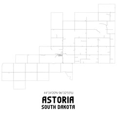 Astoria South Dakota. US street map with black and white lines.