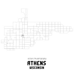 Athens Wisconsin. US street map with black and white lines.