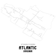 Atlantic Virginia. US street map with black and white lines.
