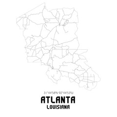Atlanta Louisiana. US street map with black and white lines.