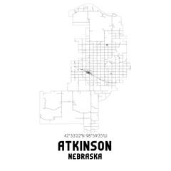 Atkinson Nebraska. US street map with black and white lines.