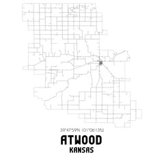 Obraz premium Atwood Kansas. US street map with black and white lines.