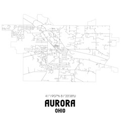 Aurora Ohio. US street map with black and white lines.
