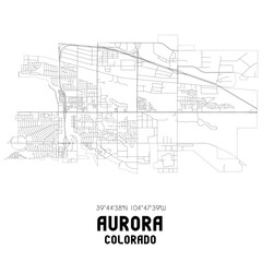 Aurora Colorado. US street map with black and white lines.