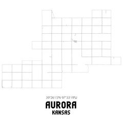 Aurora Kansas. US street map with black and white lines.