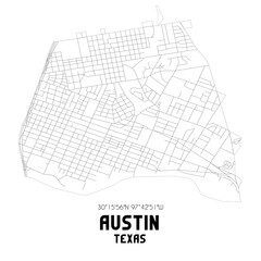 Austin Texas. US street map with black and white lines.