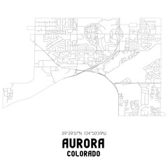 Aurora Colorado. US street map with black and white lines.